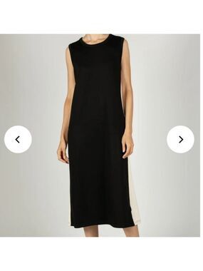 P.Cill Scuba Sleeveless Side Stripe Midi Dress Black and Cream